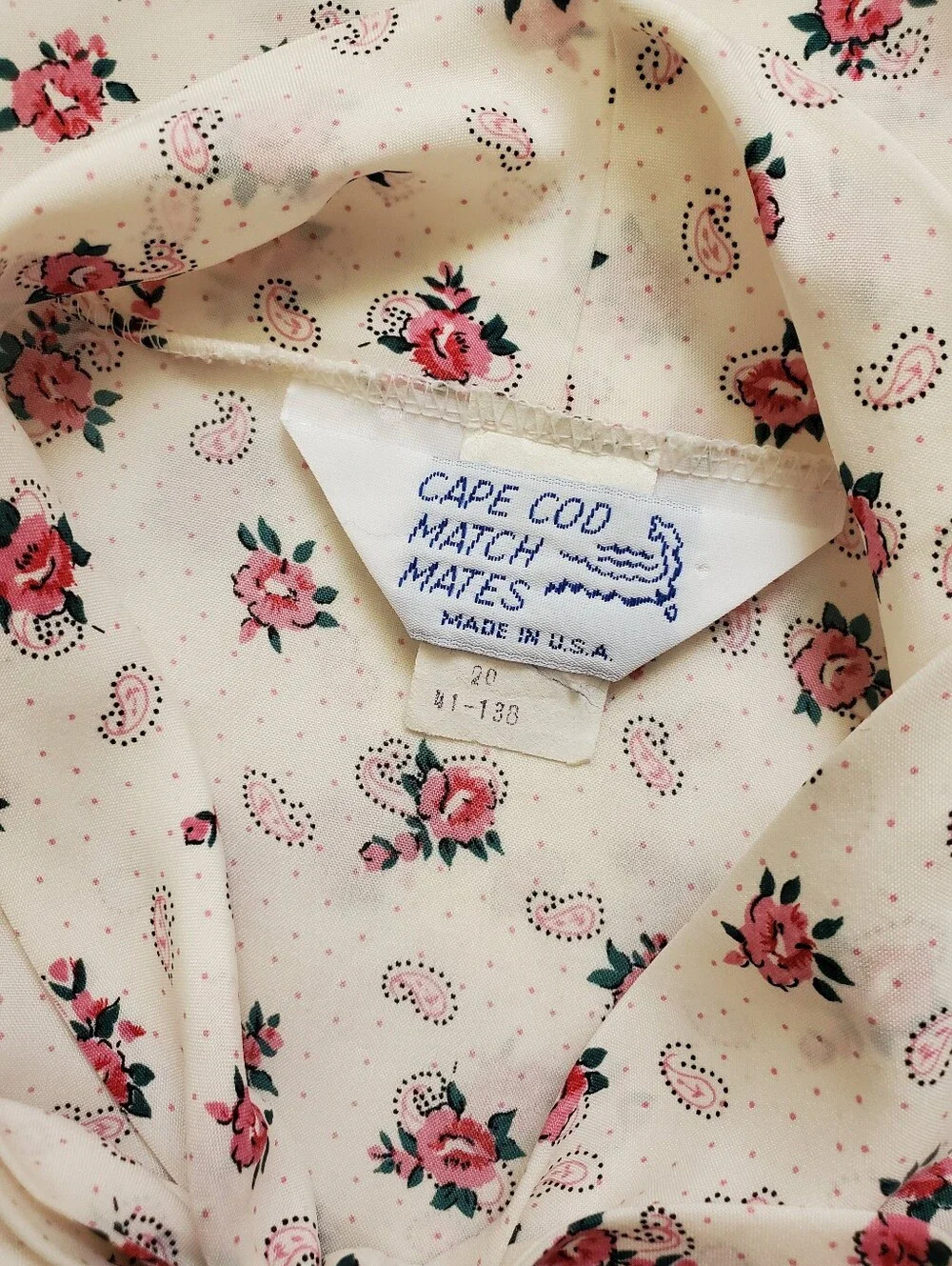 70s Vintage Pussybow Long Sleeve Blouse Micro Polka Dot Paisley Rose Print - Picture 2 of 10